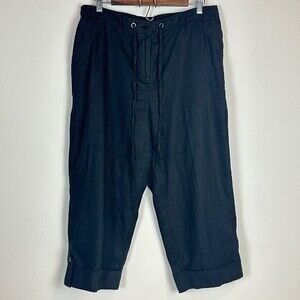 JM Collection Black Linen Wide Leg Cuffed Cropped Pants 12